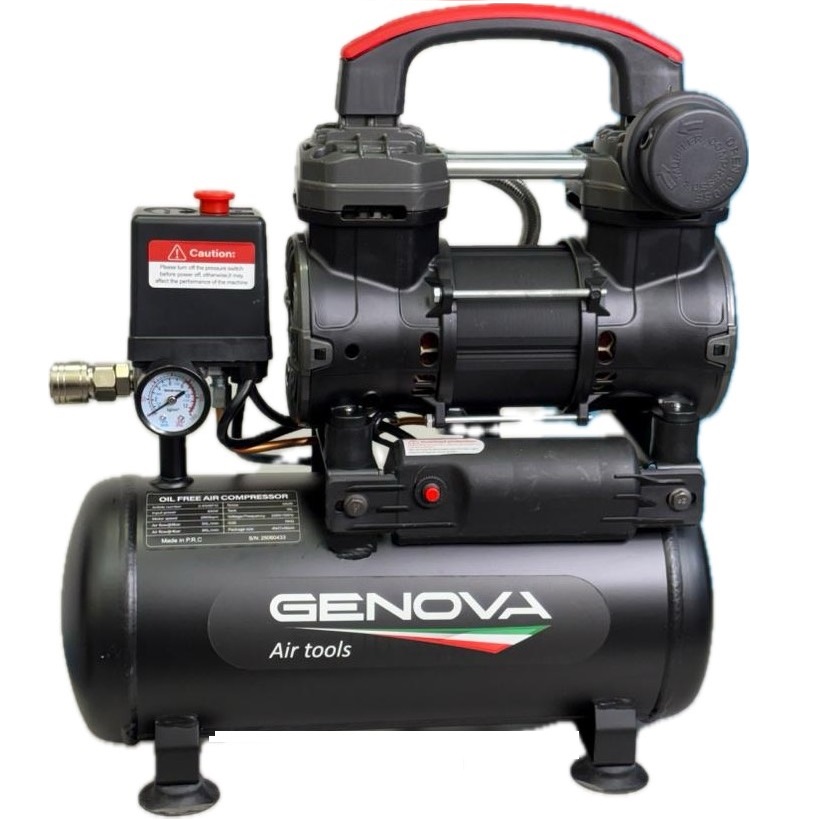 10Liters GENOVA Oil free Air Compressor مسترتولز پمپ باد 10 لینری بدون روغن جنووا